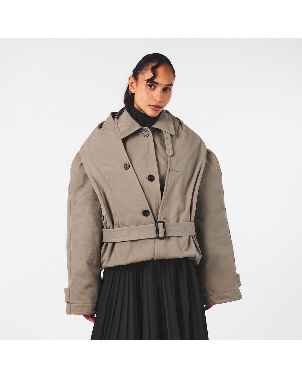 Balenciaga Gray Hooded Trench Coat