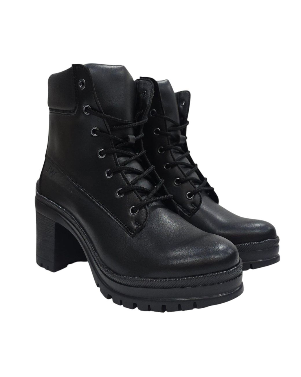 Jack Wills Black Premium Leather Block Heel Lace Up Ankle Boots