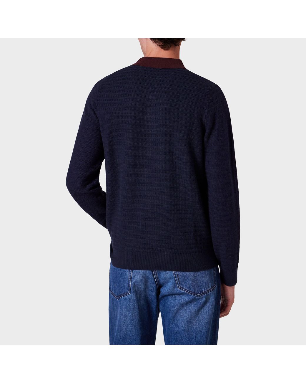 Paul Smith Blue Knitted Long Sleeve Polo Shirt for men