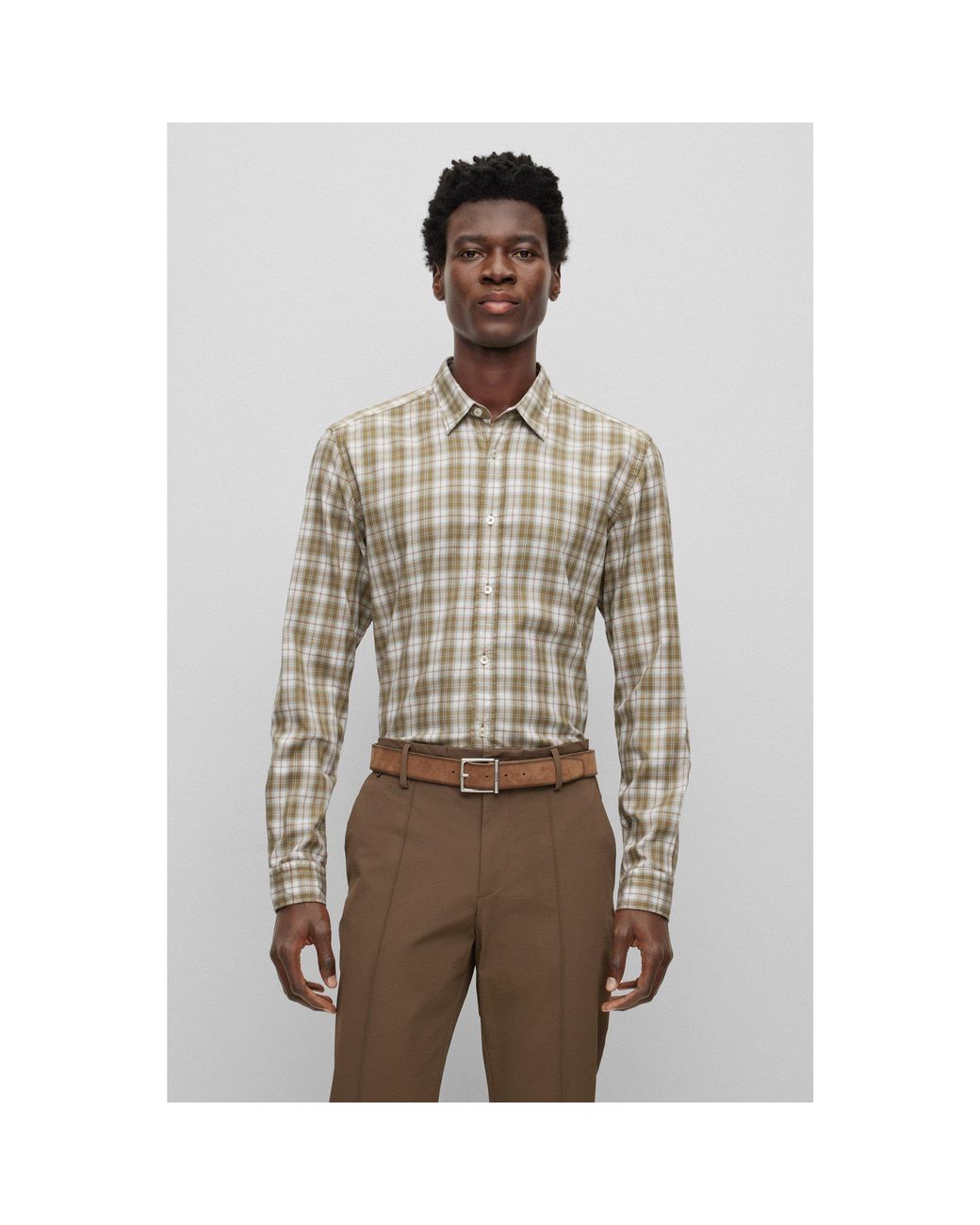 Boss Gray S-Liam-Kent-C1-233 Plain Long-Sleeve Shirt for men