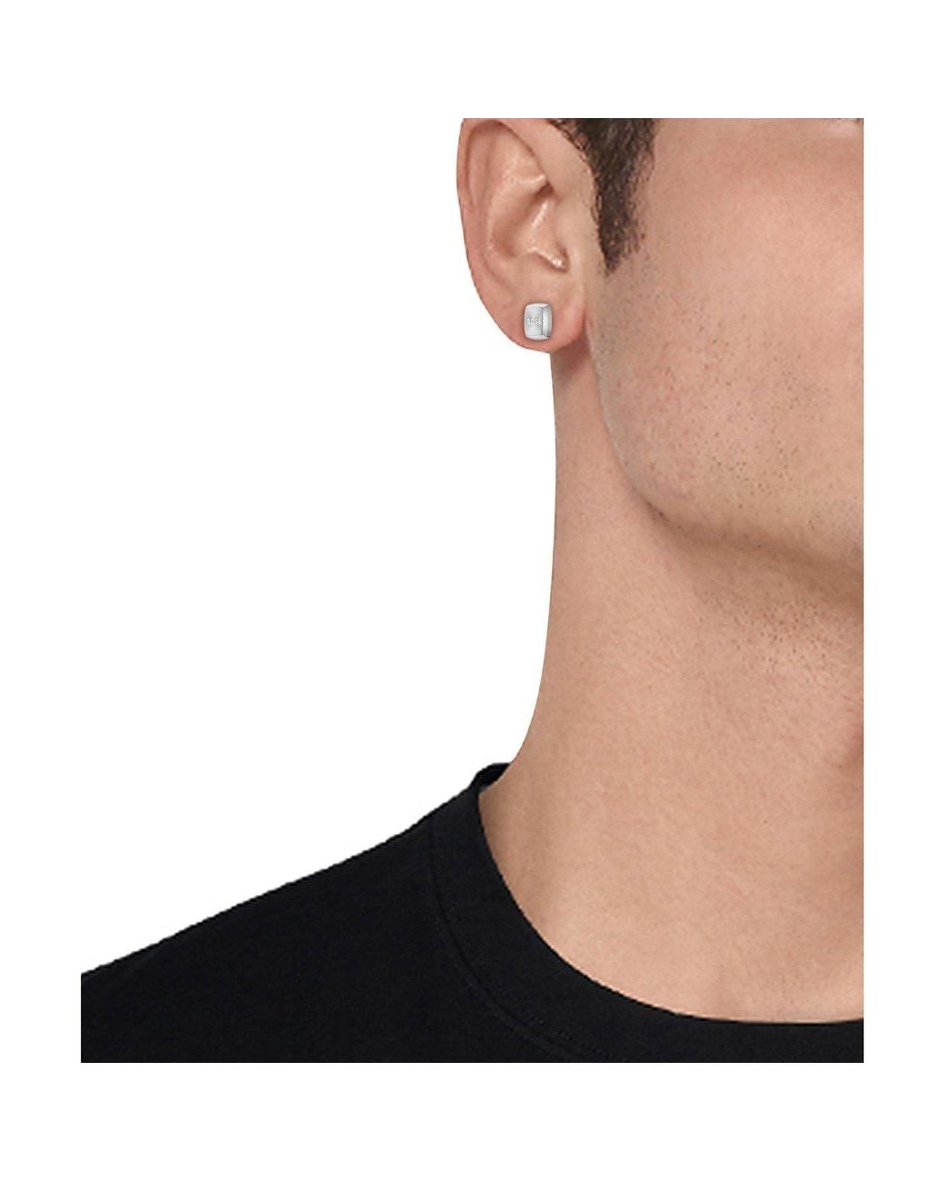 Boss Metallic Gents Yann Stainless Steel Square Earrings for men