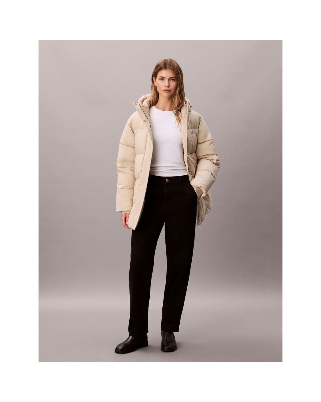 Calvin Klein Natural Belted Medium Puffer Jacket