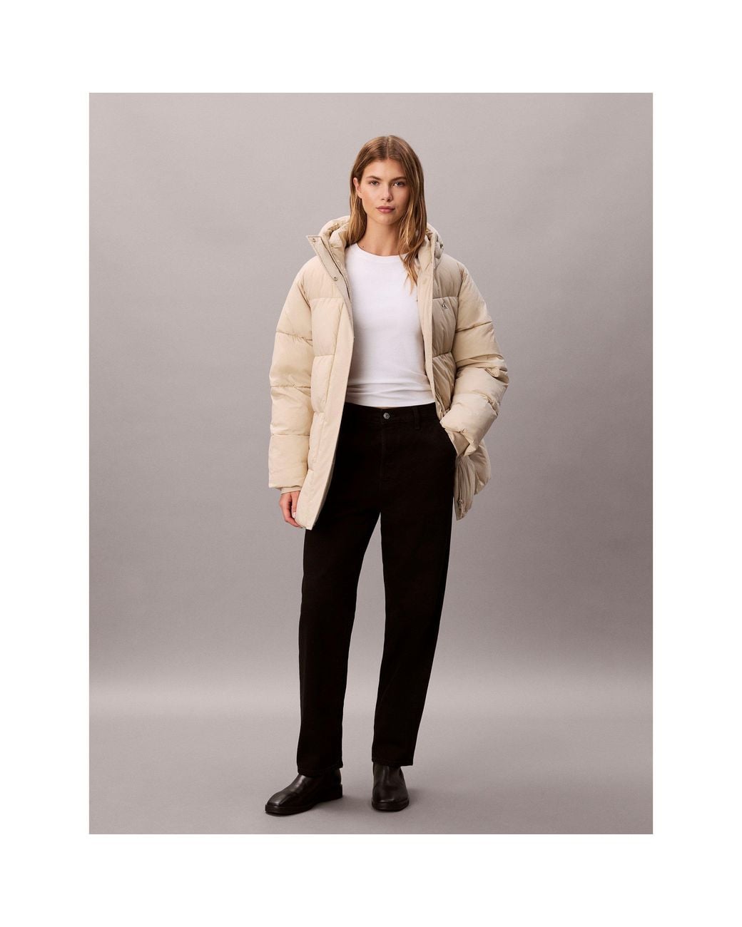 Calvin Klein Natural Belted Medium Puffer Jacket