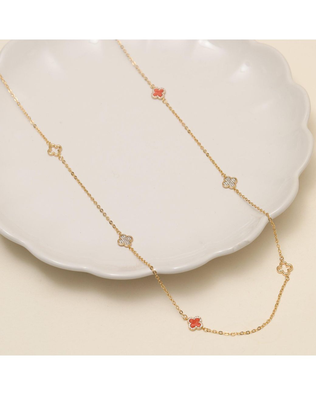 Jon Richard Blue Plated Coral Long Station Clover Necklace