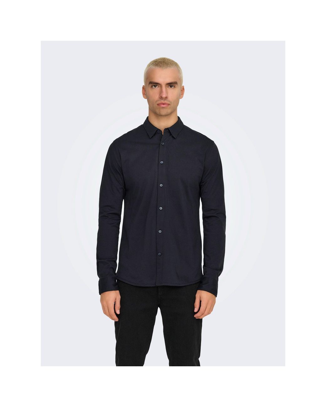ONLY Blue Long-Sleeve Plain Shirt for men