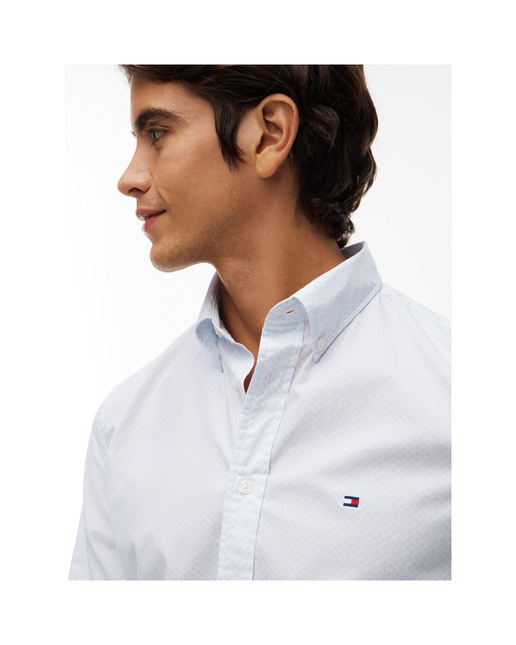 Tommy Hilfiger Blue Cotton Long-Sleeve Geometric Print Shirt for men