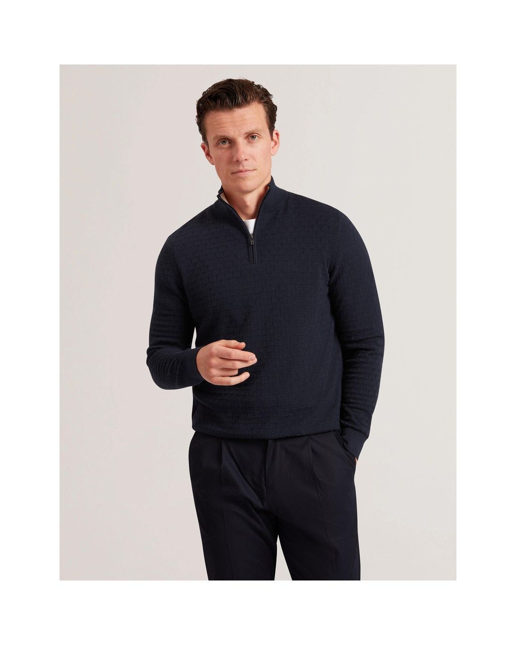 Ted Baker Blue Stitch Half Zip Knitted Top for men