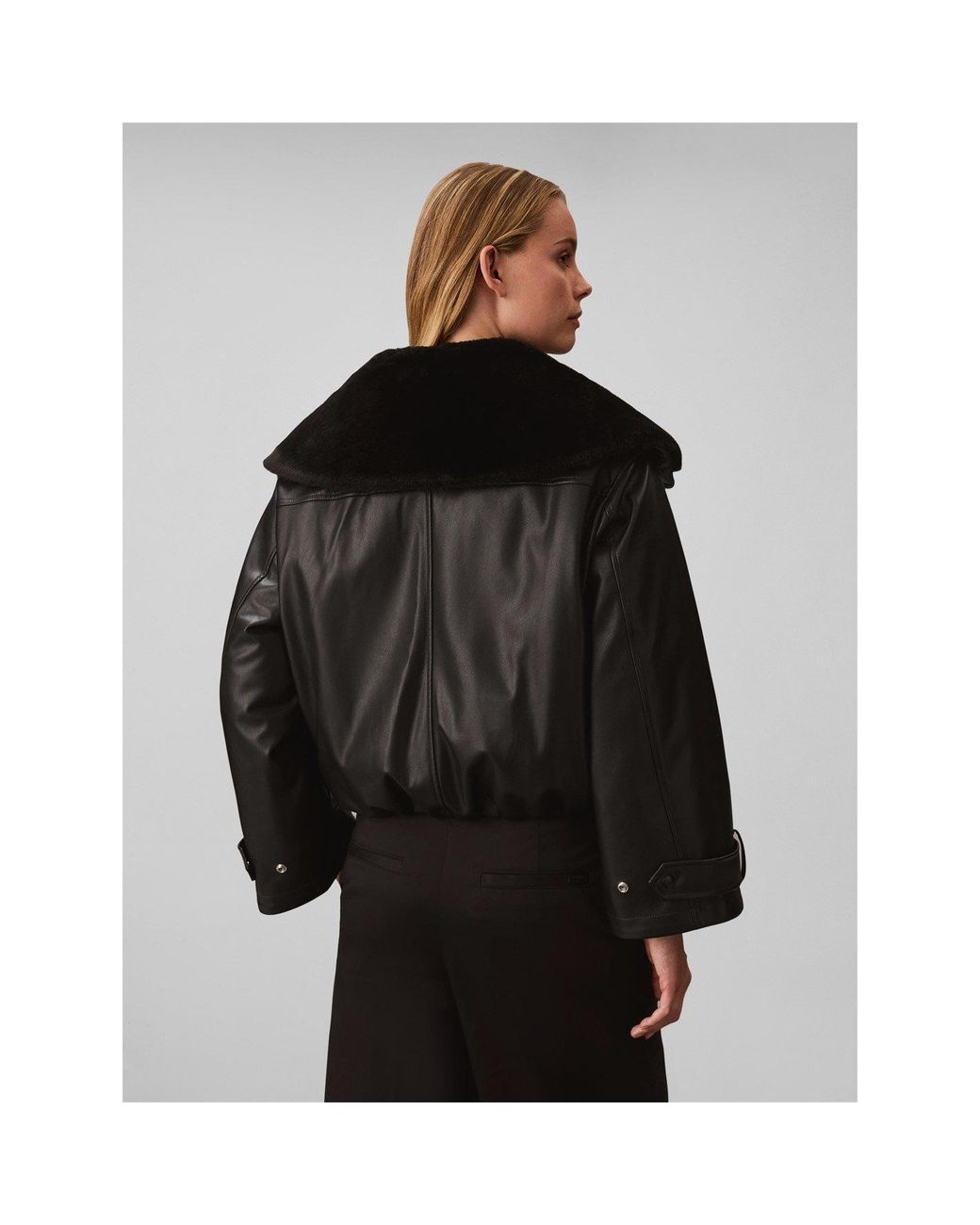 Calvin Klein Black Cropped Faux Leather Bomber Jacket