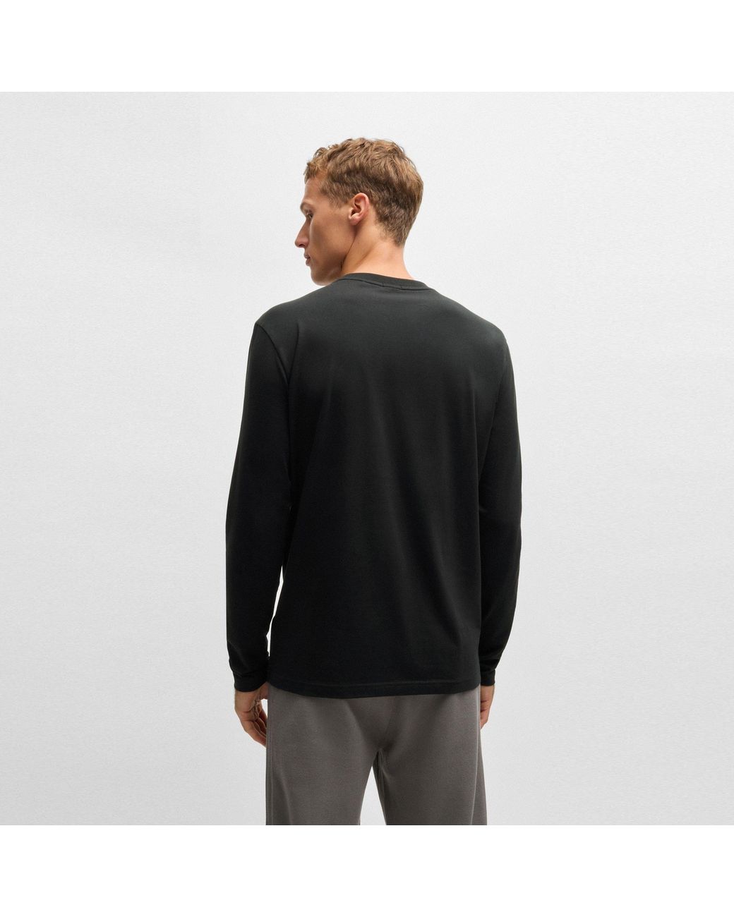 Boss Black Long Sleeve T-Shirt With Iconic Logo Detail for men