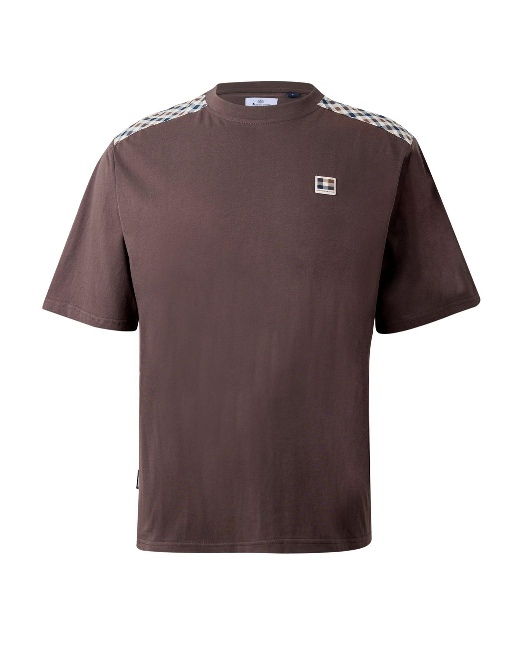 Aquascutum Brown Check Shoulder Cotton Short-Sleeve T-Shirt for men