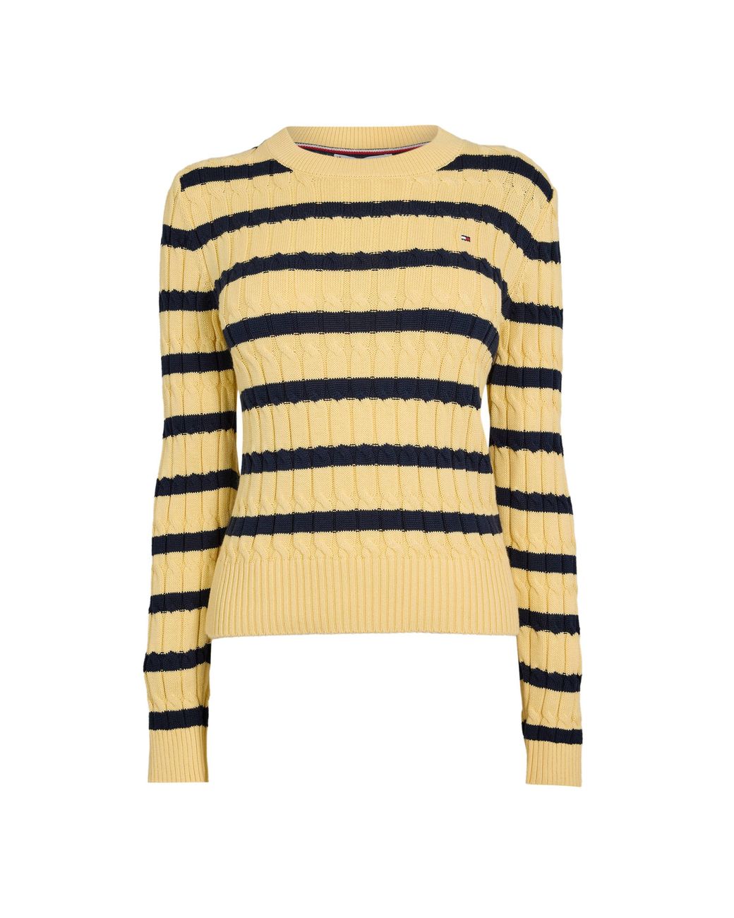 Tommy Hilfiger Yellow Cable Knit Crew Neck Sweater