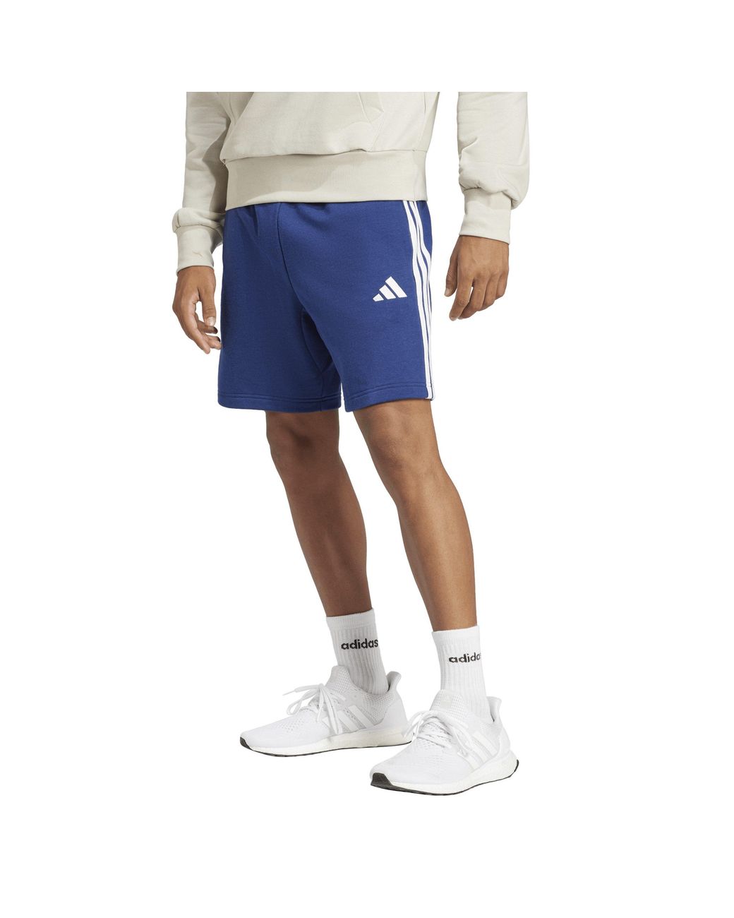 Adidas Blue Essentials 3 Stripe Fleece Shorts for men