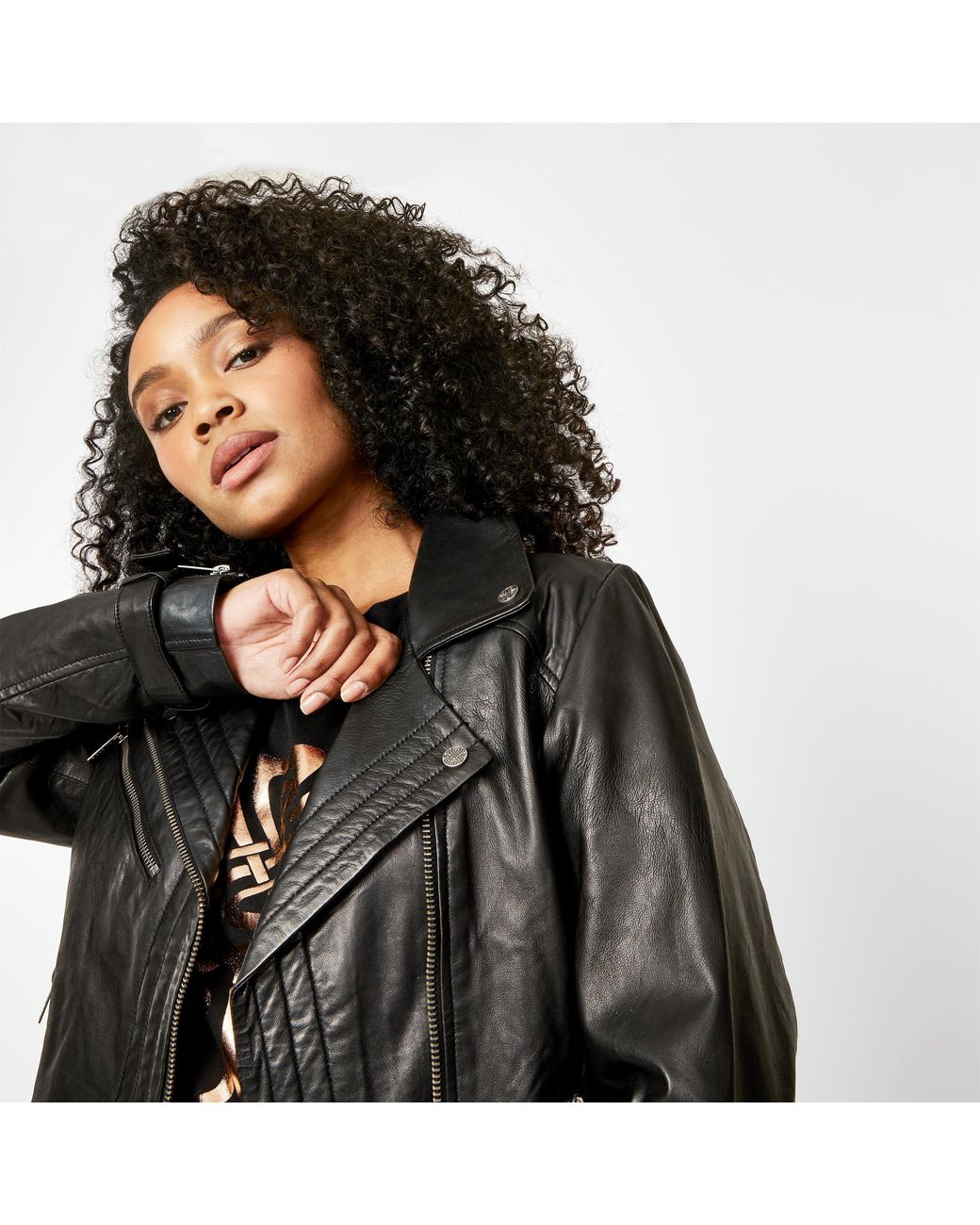 Biba Black Biker Long Sleeve Leather Jacket