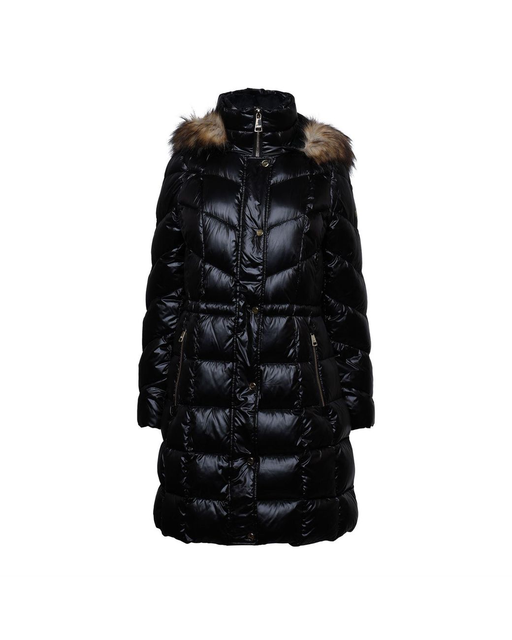 DKNY Black Zip Front Waisted Down Jacket