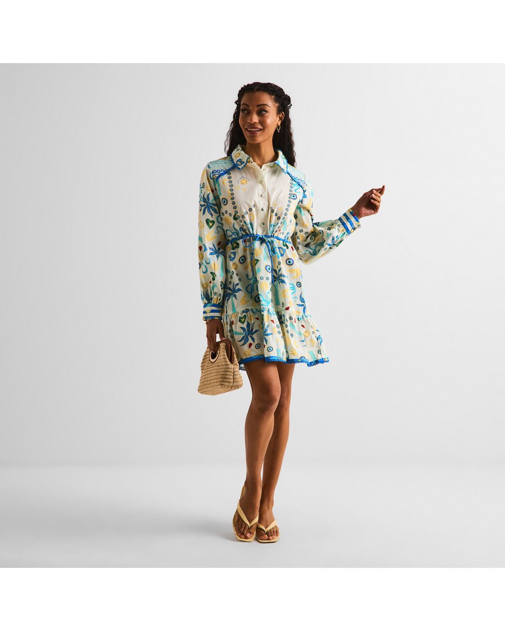 Never Fully Dressed Blue Charms Savannah Structured Metal Accent Shirt Dress