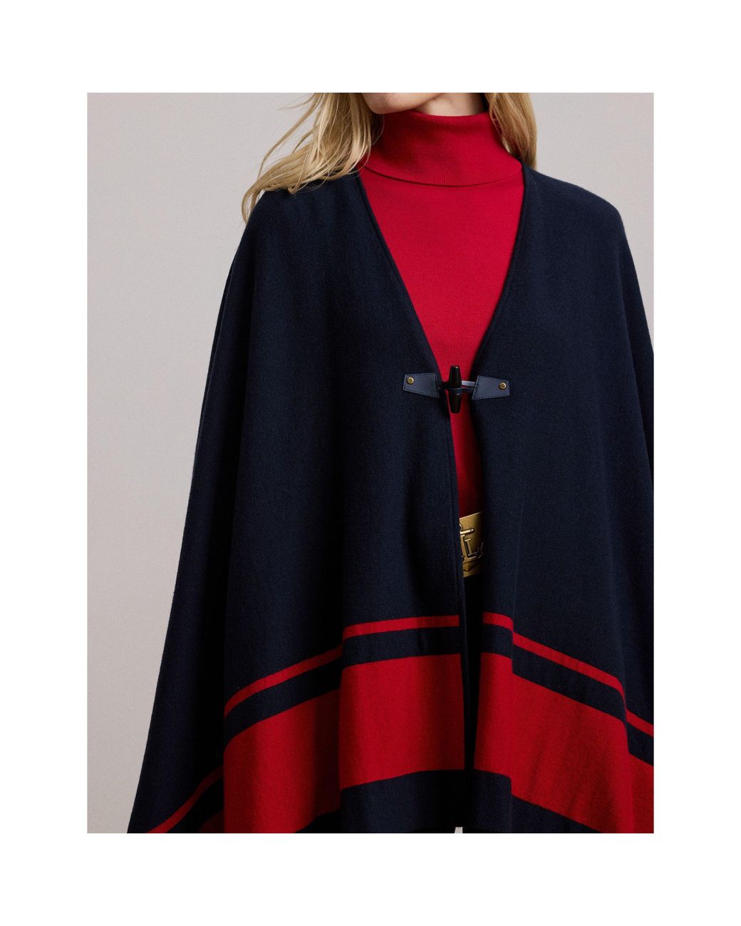 Ralph Lauren Blue Two-Tone Intarsia Viscose Short Poncho