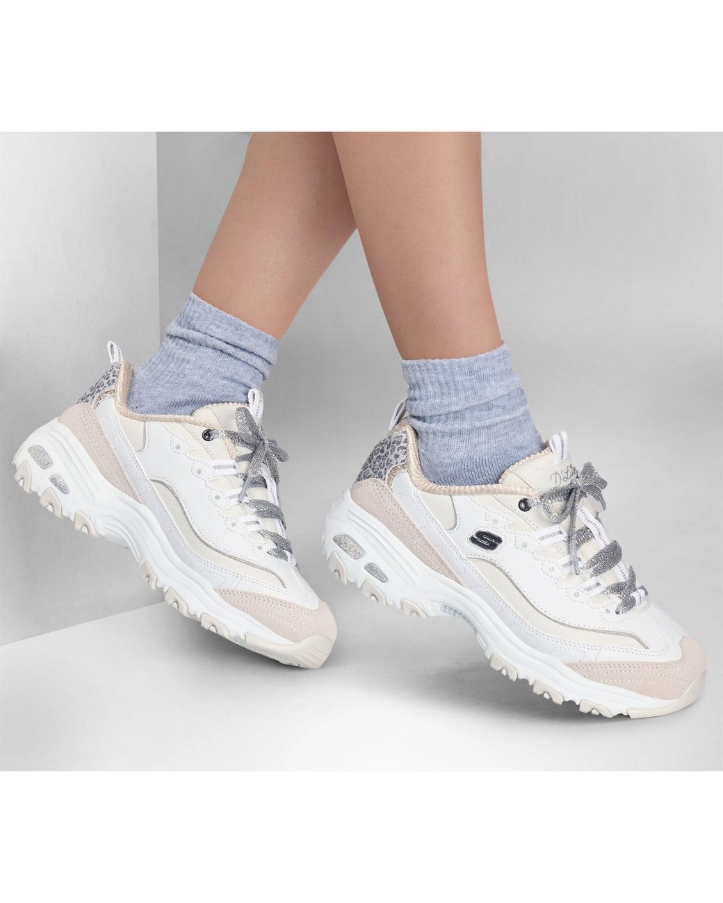 Skechers White Dlite Chic Low-Top Trainers
