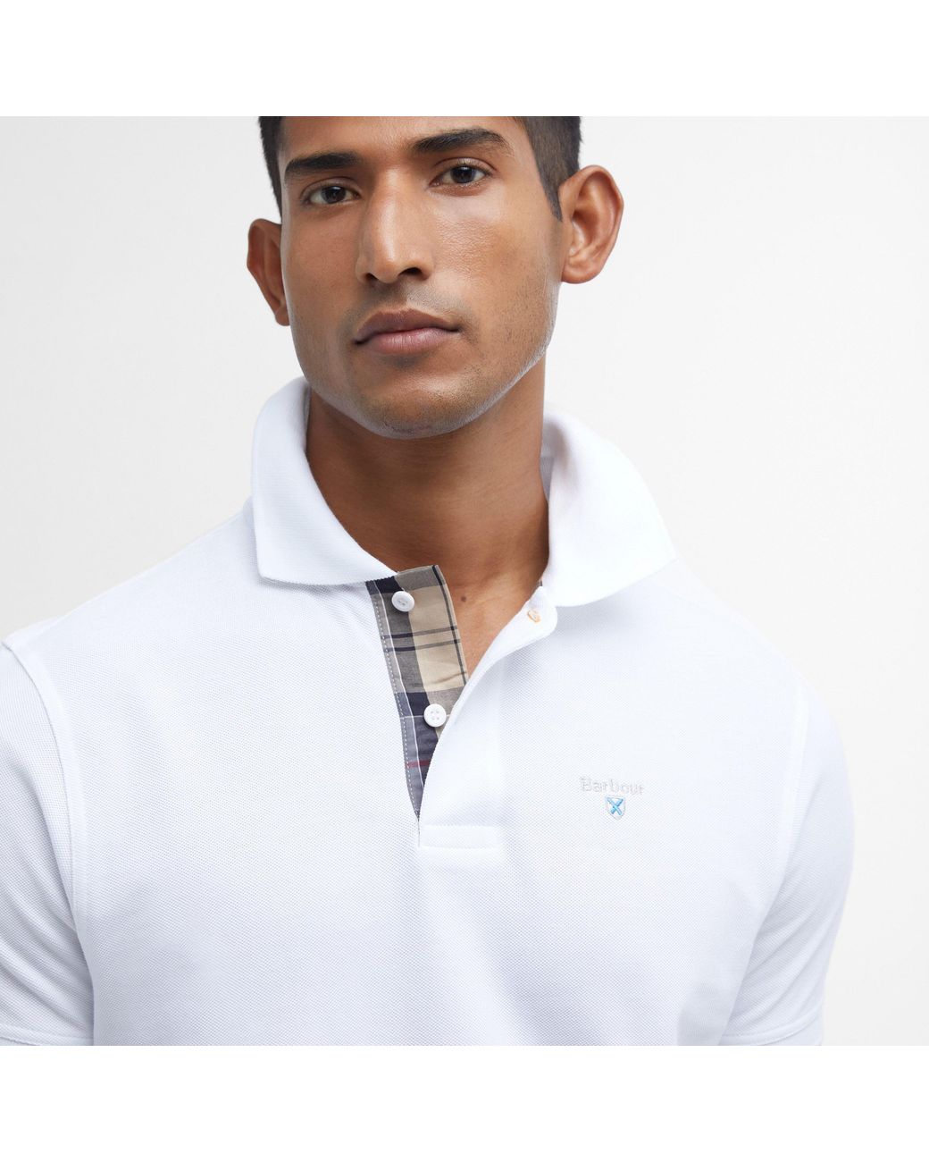 Barbour White Tartan Pique Polo Shirt for men