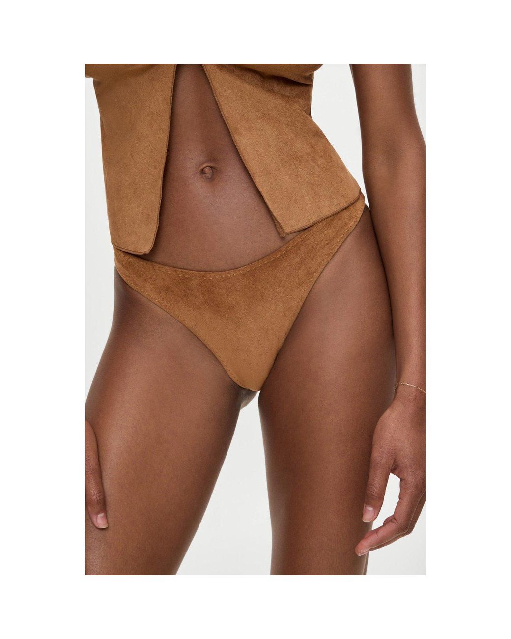 Frankie's Bikinis Brown X Bella Hadid Dove Suede Bikini Bottom