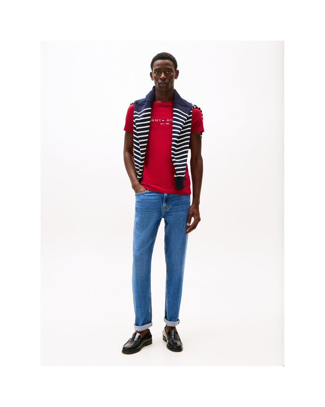 Tommy Hilfiger Red Logo Crew Neck T Shirt for men
