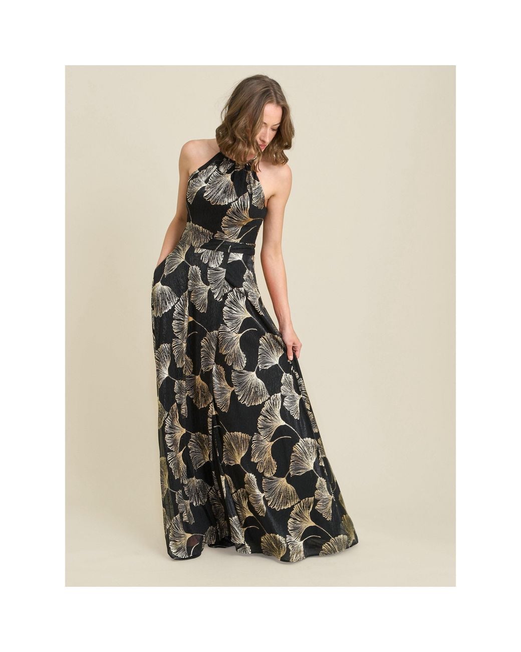 Gina Bacconi Multicolor Turner Halter Neck Maxi Dress