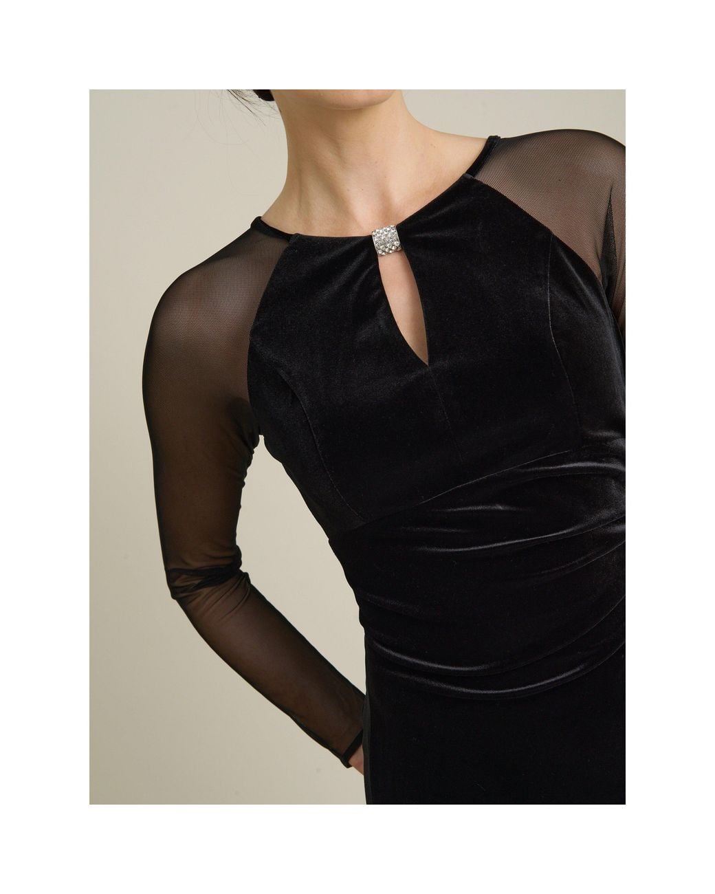 Gina Bacconi Natural Sheridan Velvet Maxi Dress With Sheer Sleeves