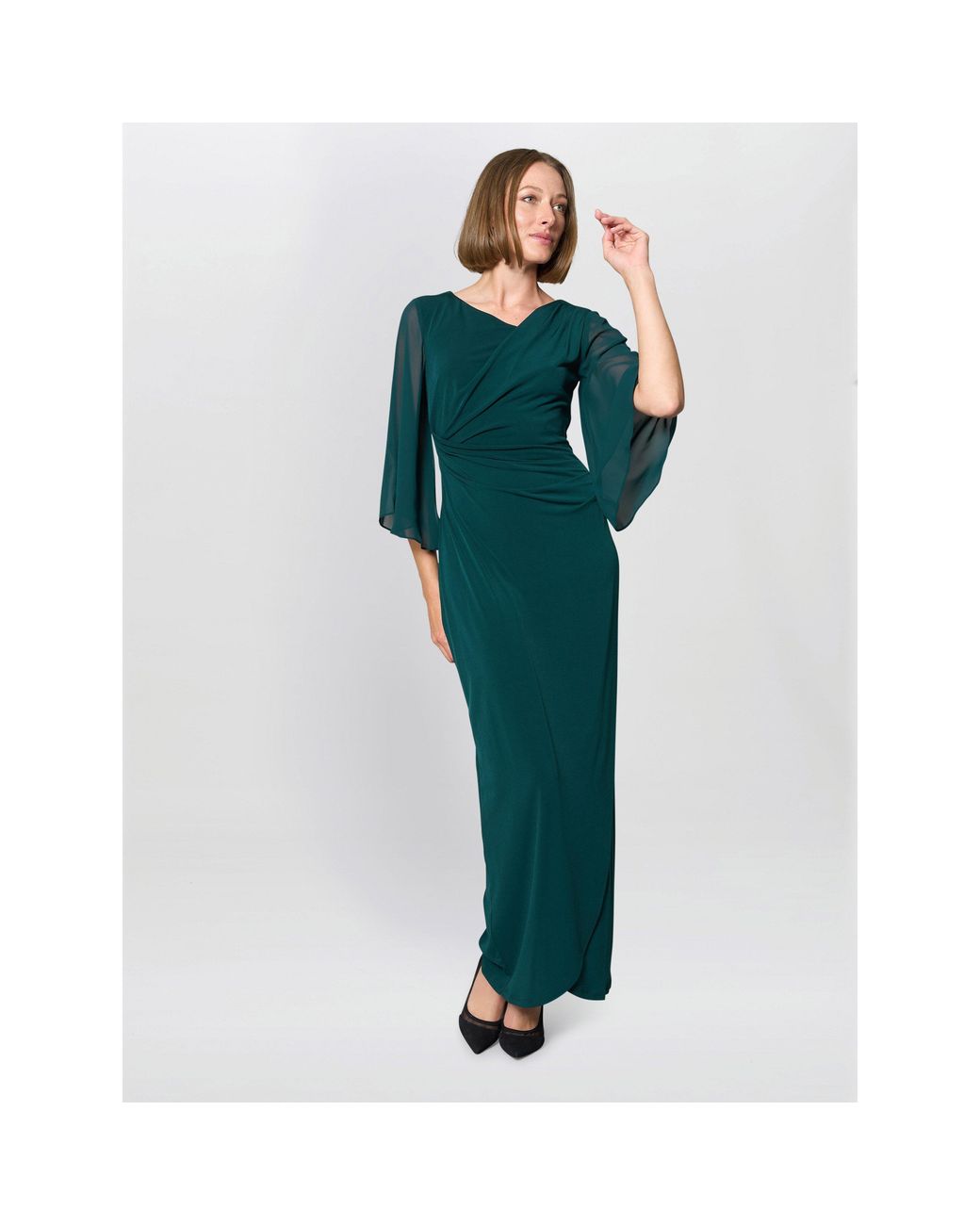 Gina Bacconi Green Donatella Chiffon Sleeve Maxi Dress