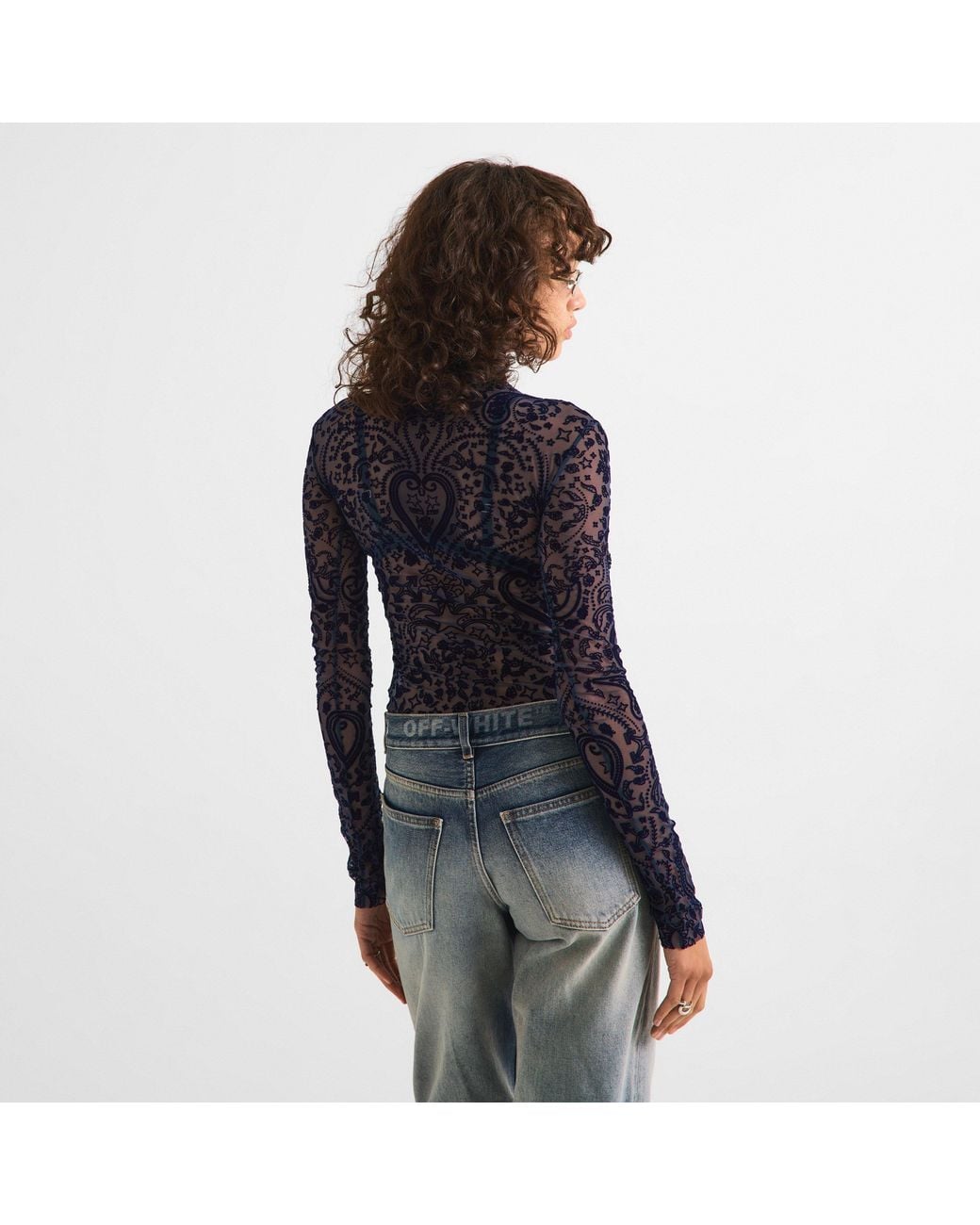 Off-White c/o Virgil Abloh Blue Paisley Turtleneck Slim-Fit Long-Sleeve T-Shirt