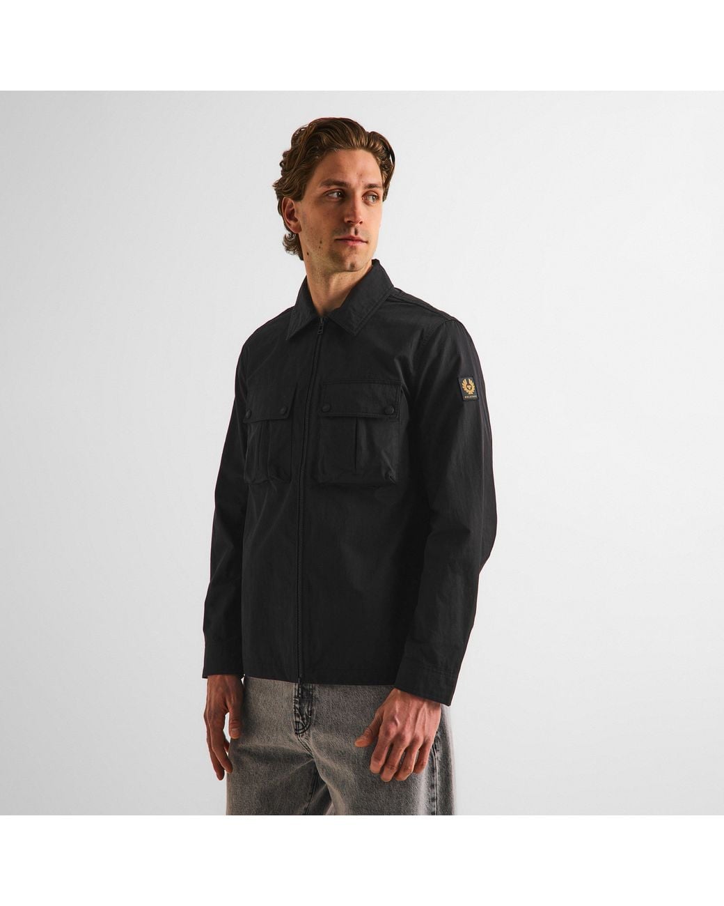 Belstaff Black Stride Zip Collar Long Sleeve Overshirt for men