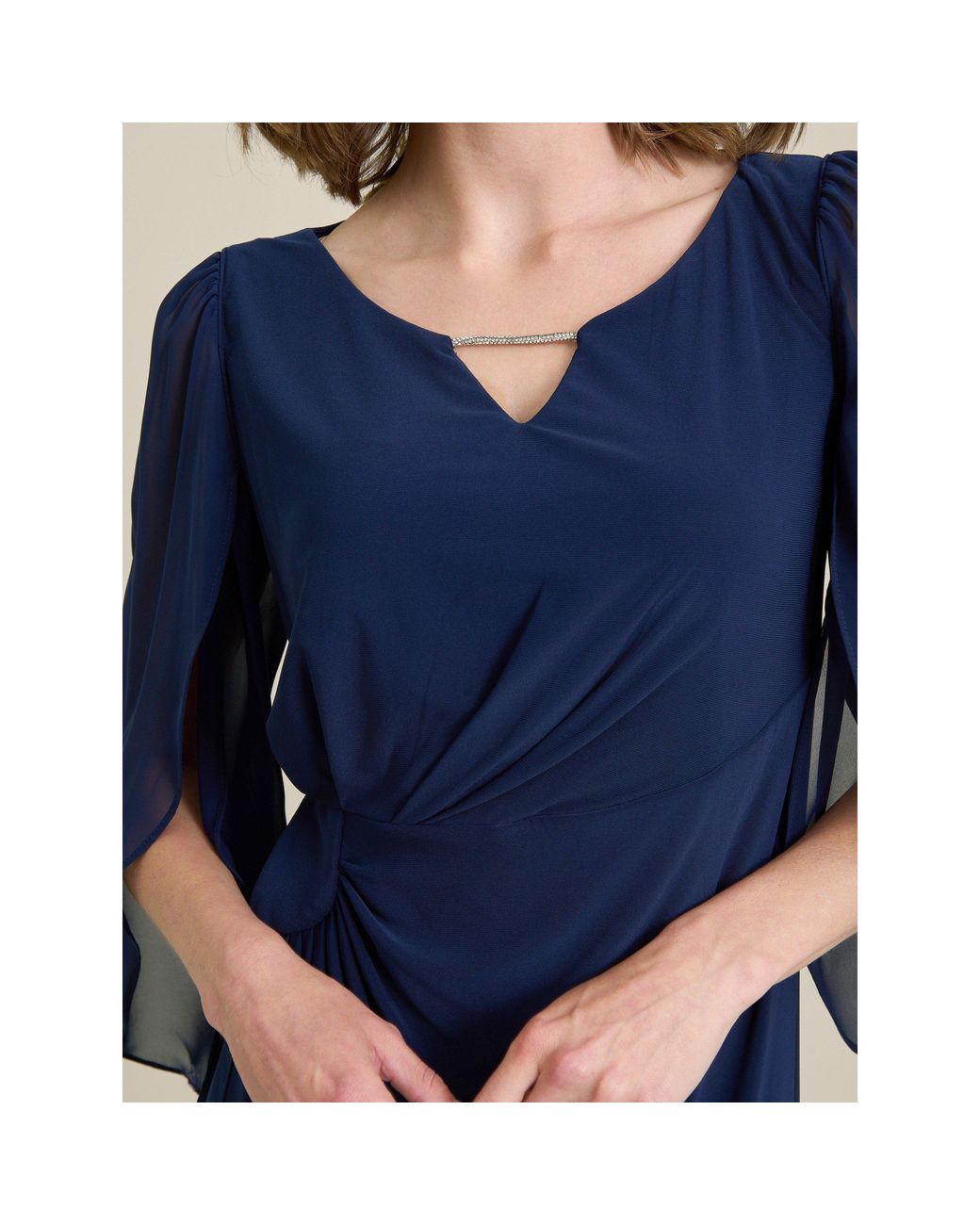 Gina Bacconi Blue Maddy Diamante Trim Dress With Chiffon Sleeves