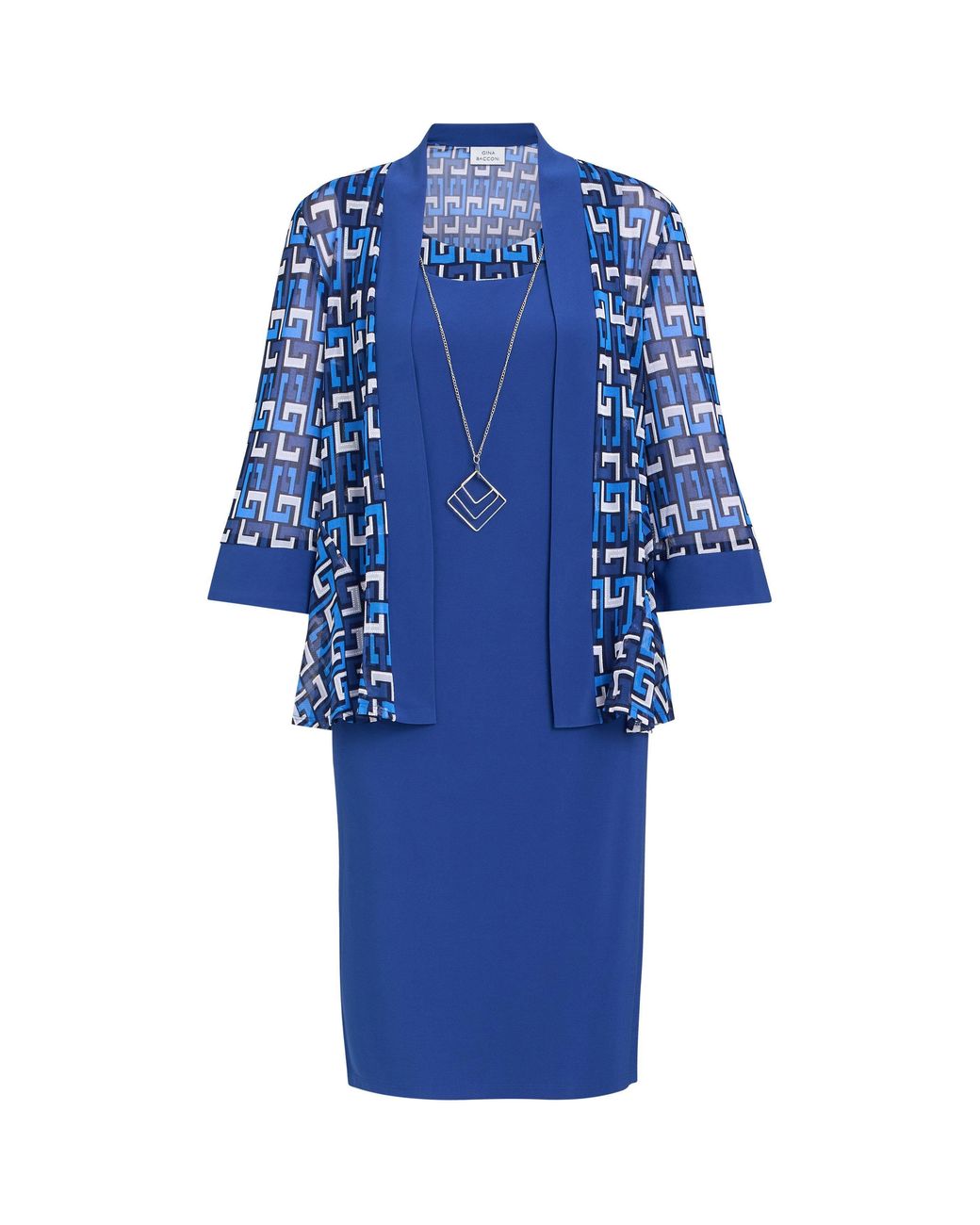 Gina Bacconi Blue Sofia Print Dress And Jacket