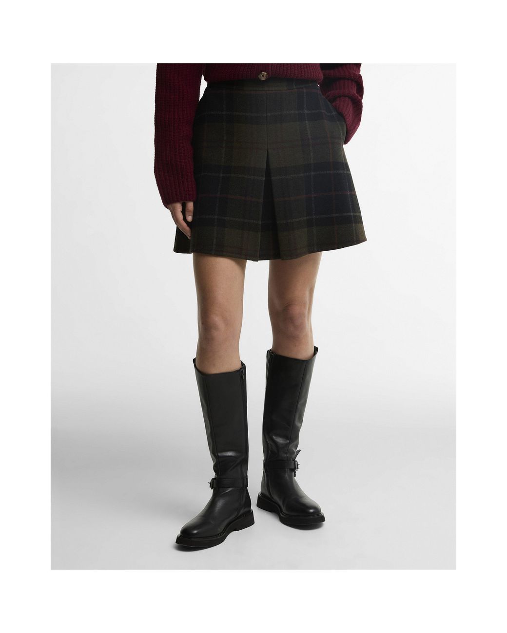 Barbour Black Tartan Pleatfront Mini Skirt