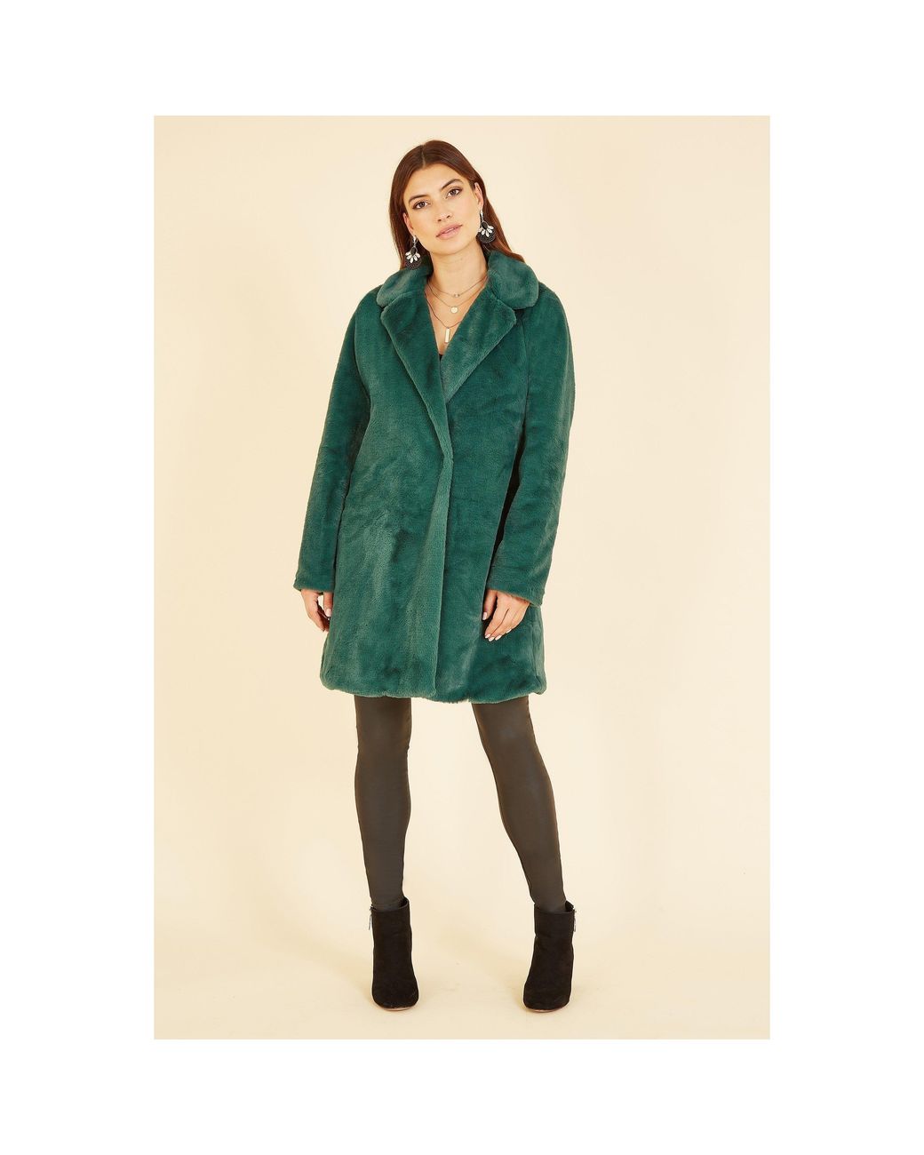 Yumi' Green Faux Fur Oversized Fit Coat
