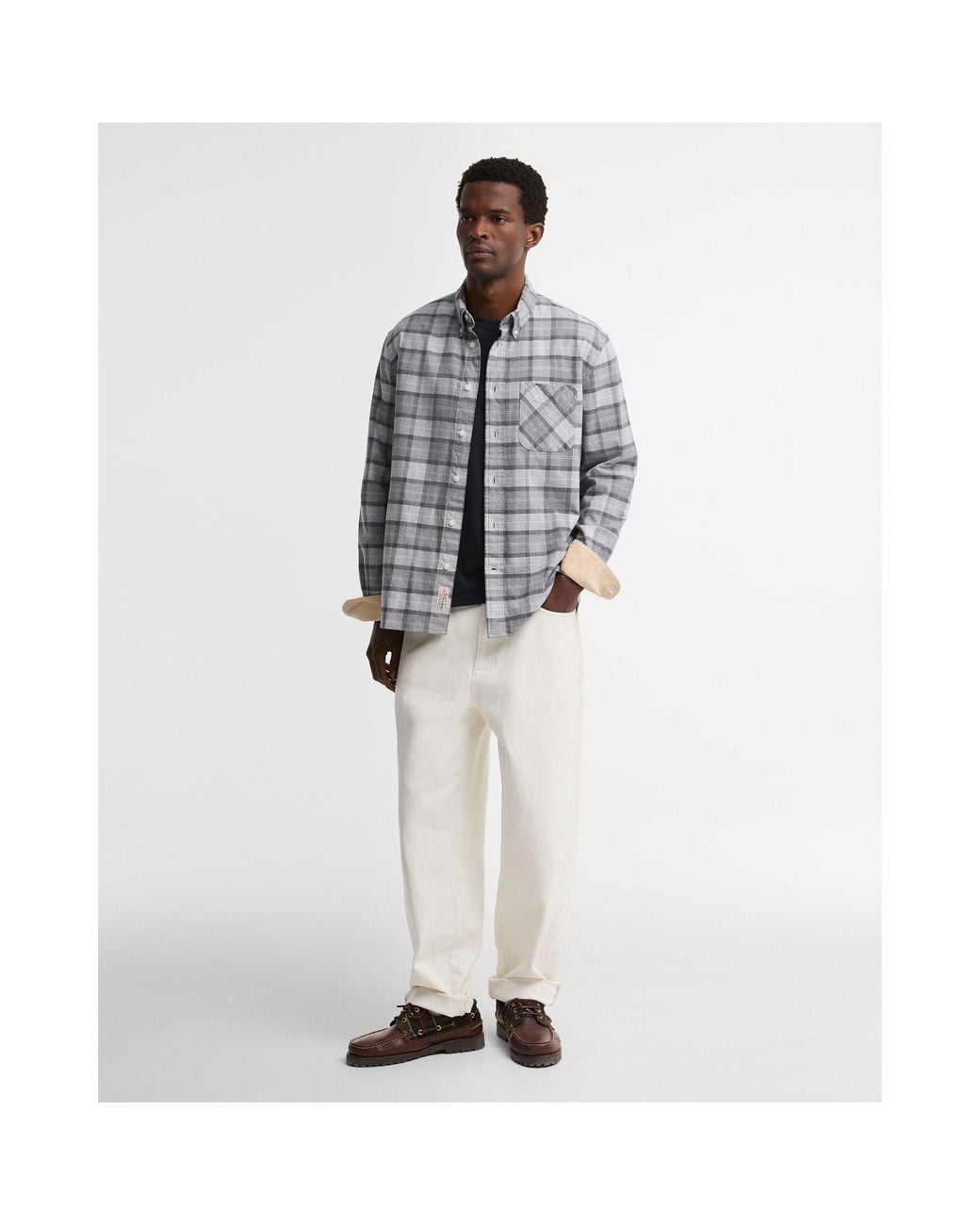 Barbour Gray Dunoon Tartan Cotton Long-Sleeve Shirt for men