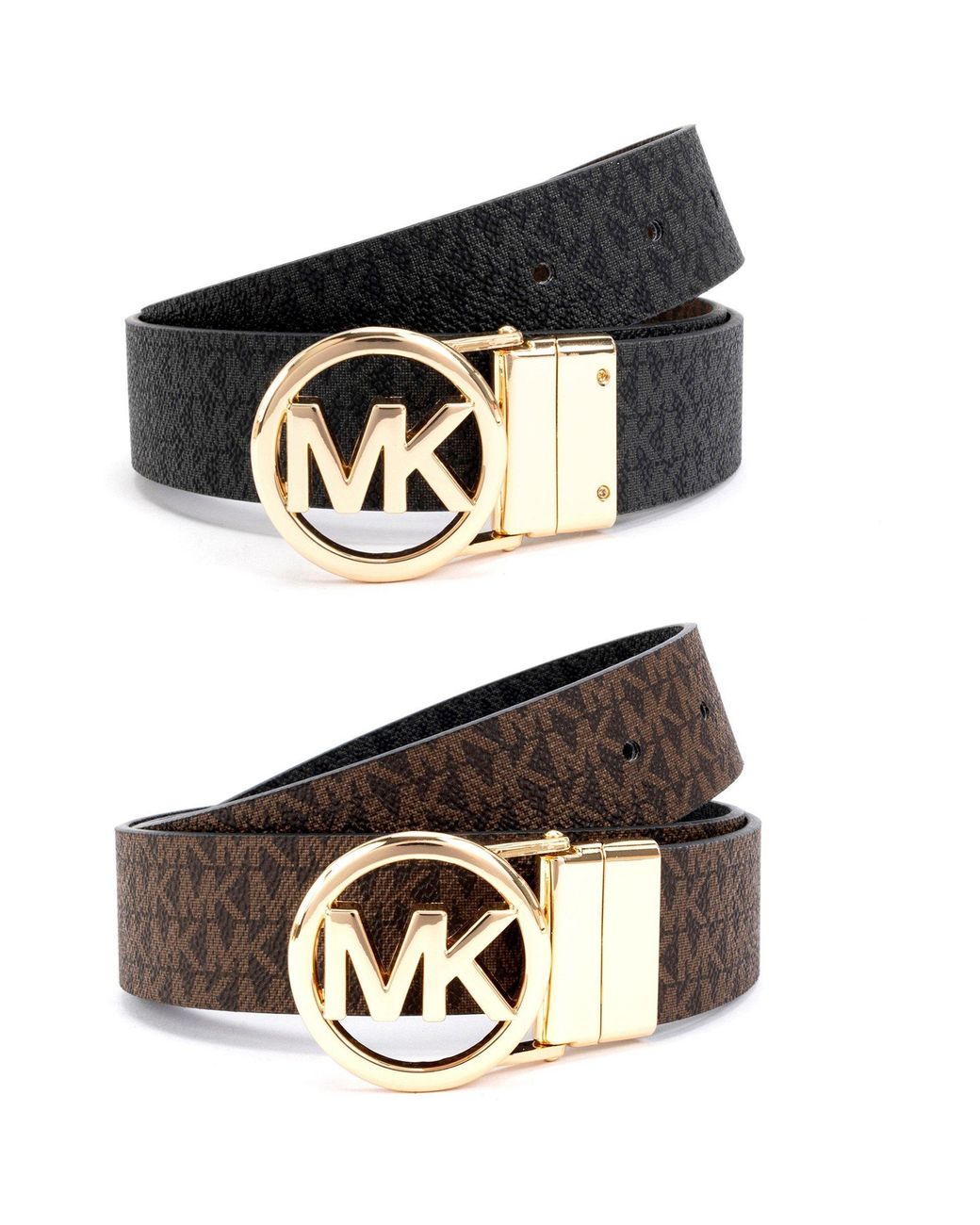 MICHAEL Michael Kors Black Round Logo Reversible Leather Belt