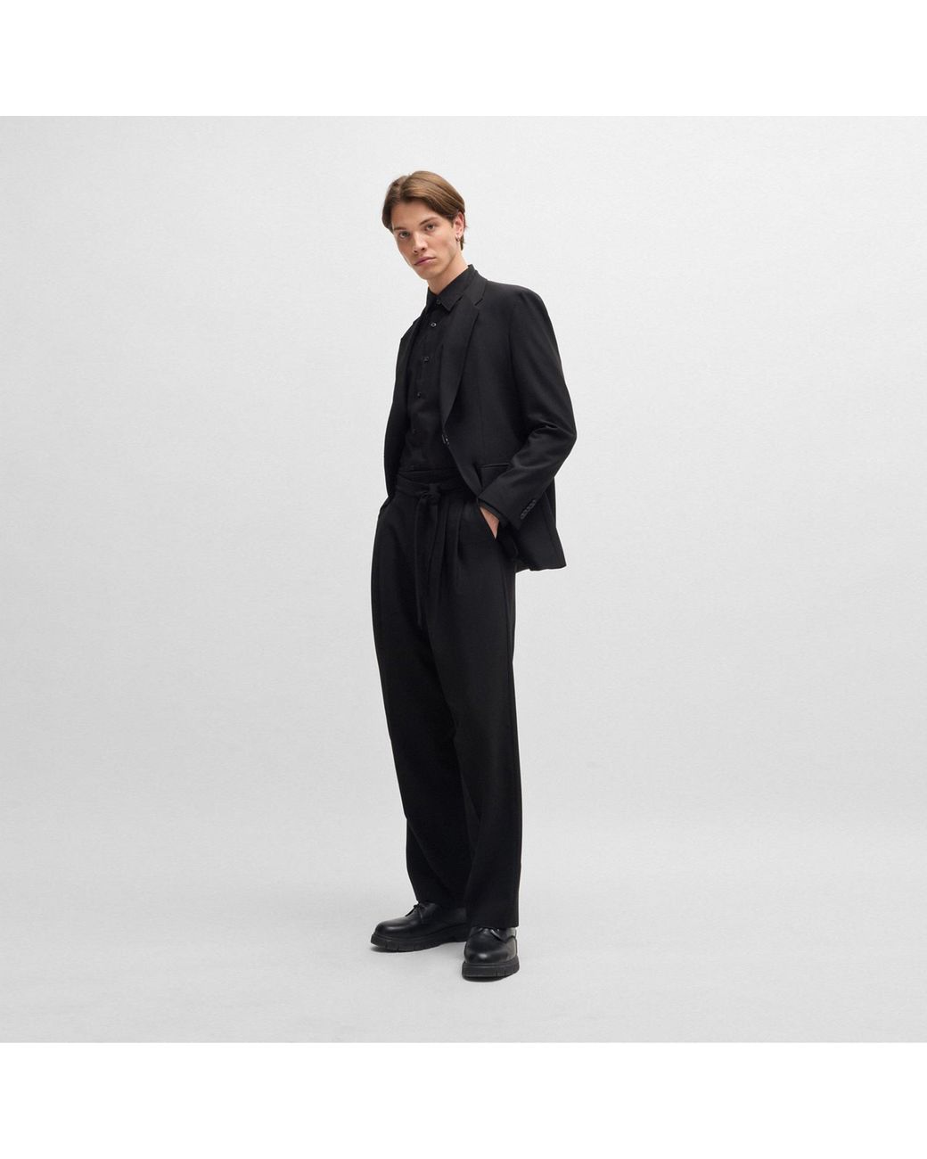 HUGO Black Slim-Fit Logo Shirt for men