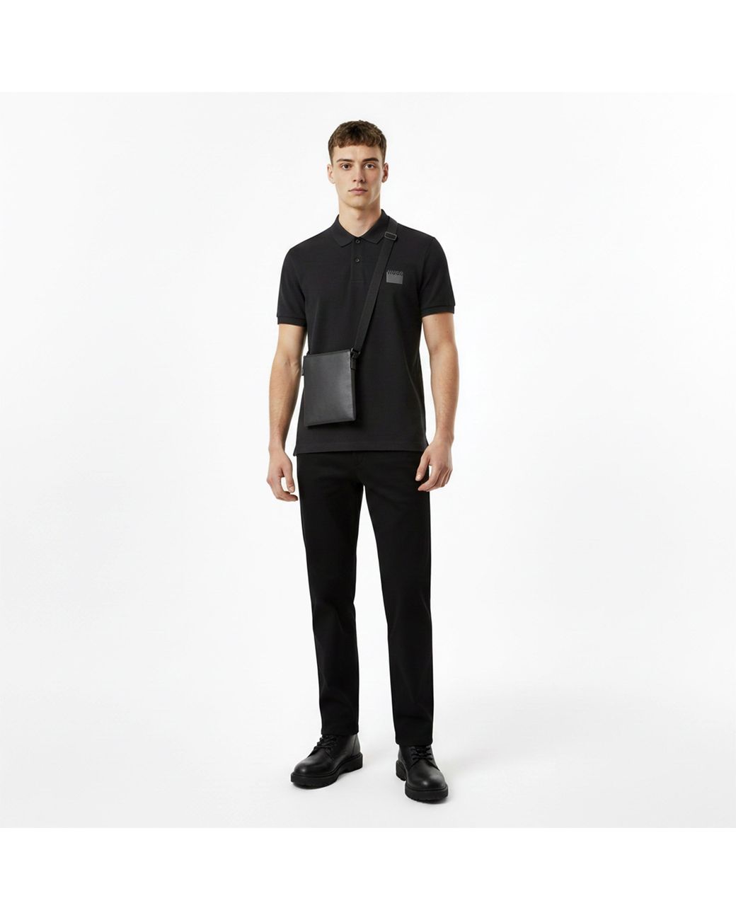 HUGO Black Delastolo Cotton Short Sleeve Polo Shirt for men