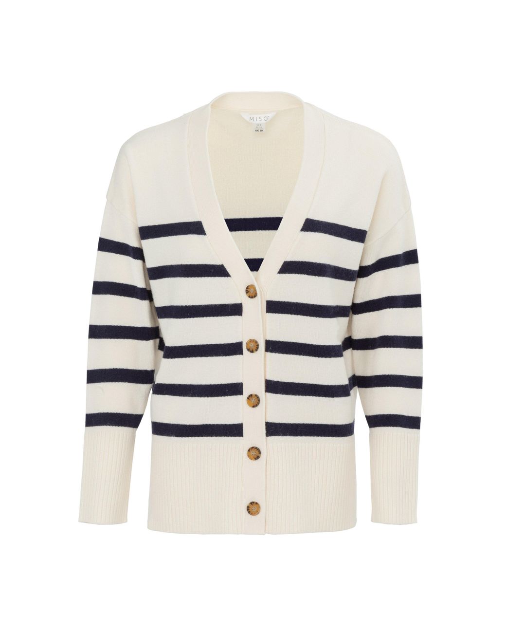 Miso White V-Neck Cuff Stripe Cardigan