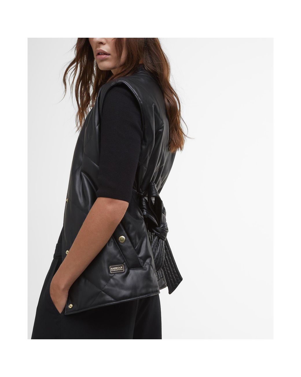 Barbour Black Rosa Faux Leather Quilted Belted Gilet
