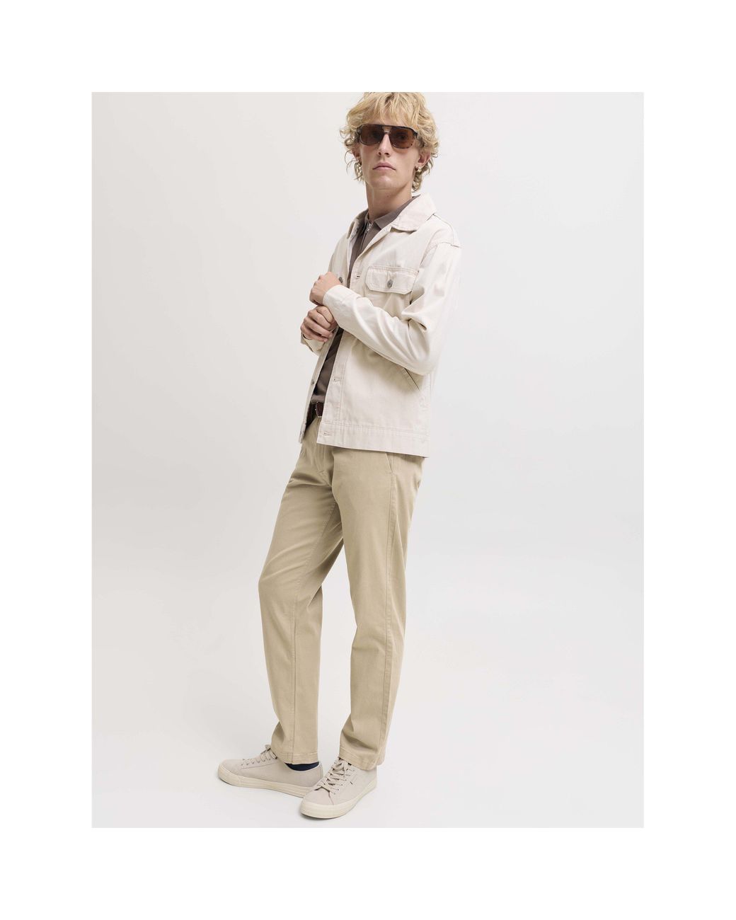 Jack & Jones Natural Kane Dave Cotton Relaxed-Fit Chinos for men