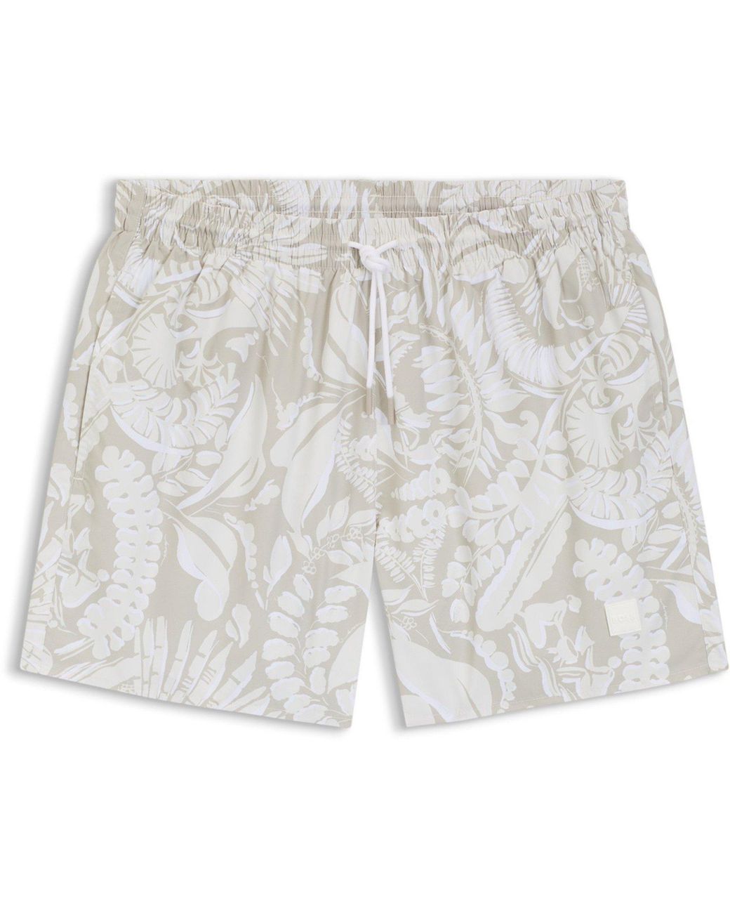 Boss White Piranha Printed Swim Shorts for men