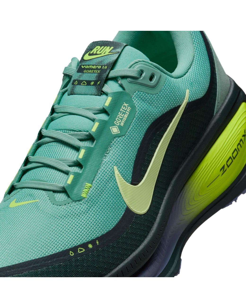 Nike Green Vomero 18 Gore-Tex Waterproof Road Running Shoes With Reflective Accents for men