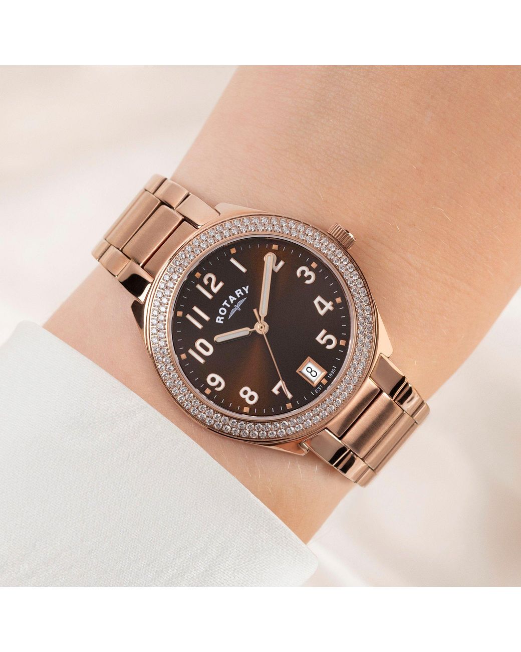 Rotary Metallic Ladies Brilliance Stone Set Ss Bracelet Wat