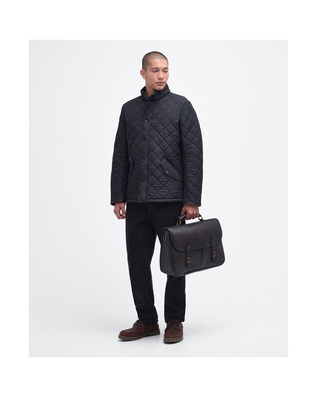 Barbour Black Leather Briefcase for men