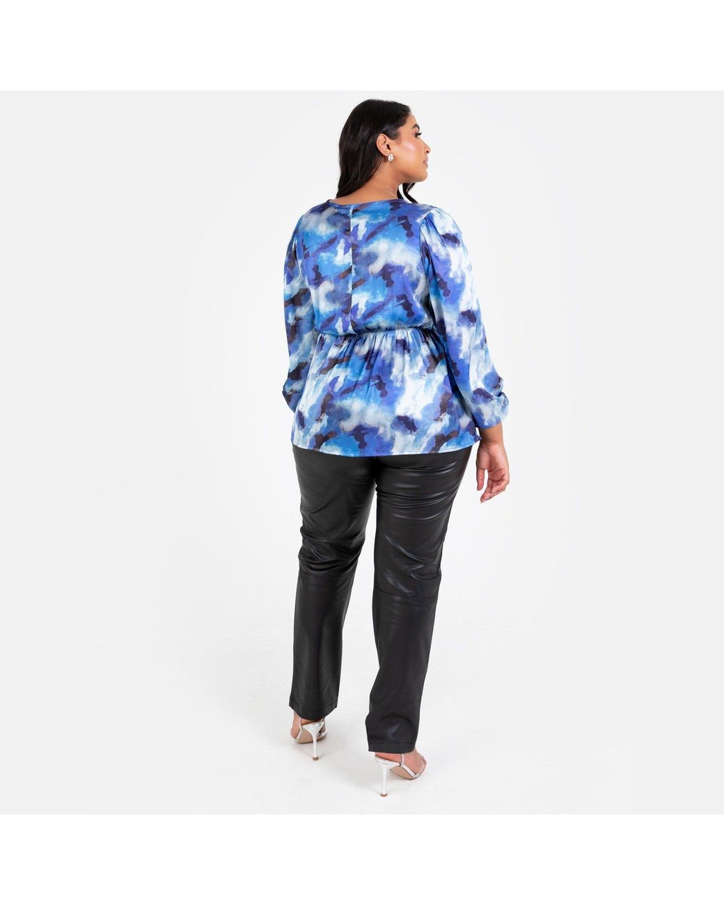 Lovedrobe Blue Satin Maxi Sleeve Wrap Top