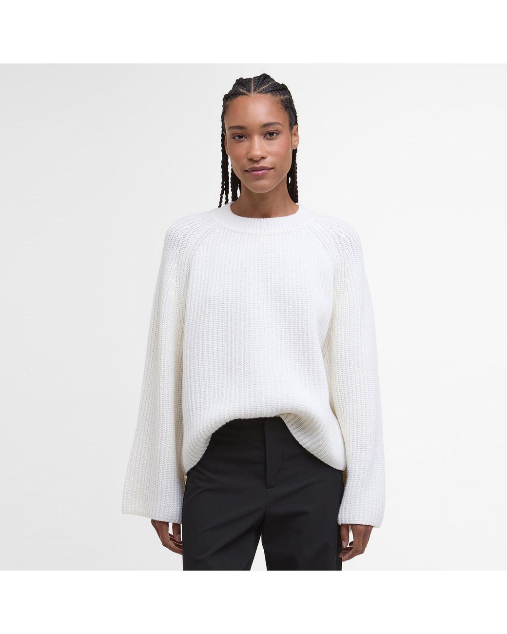 Barbour White Vera Crew Neck Jumper