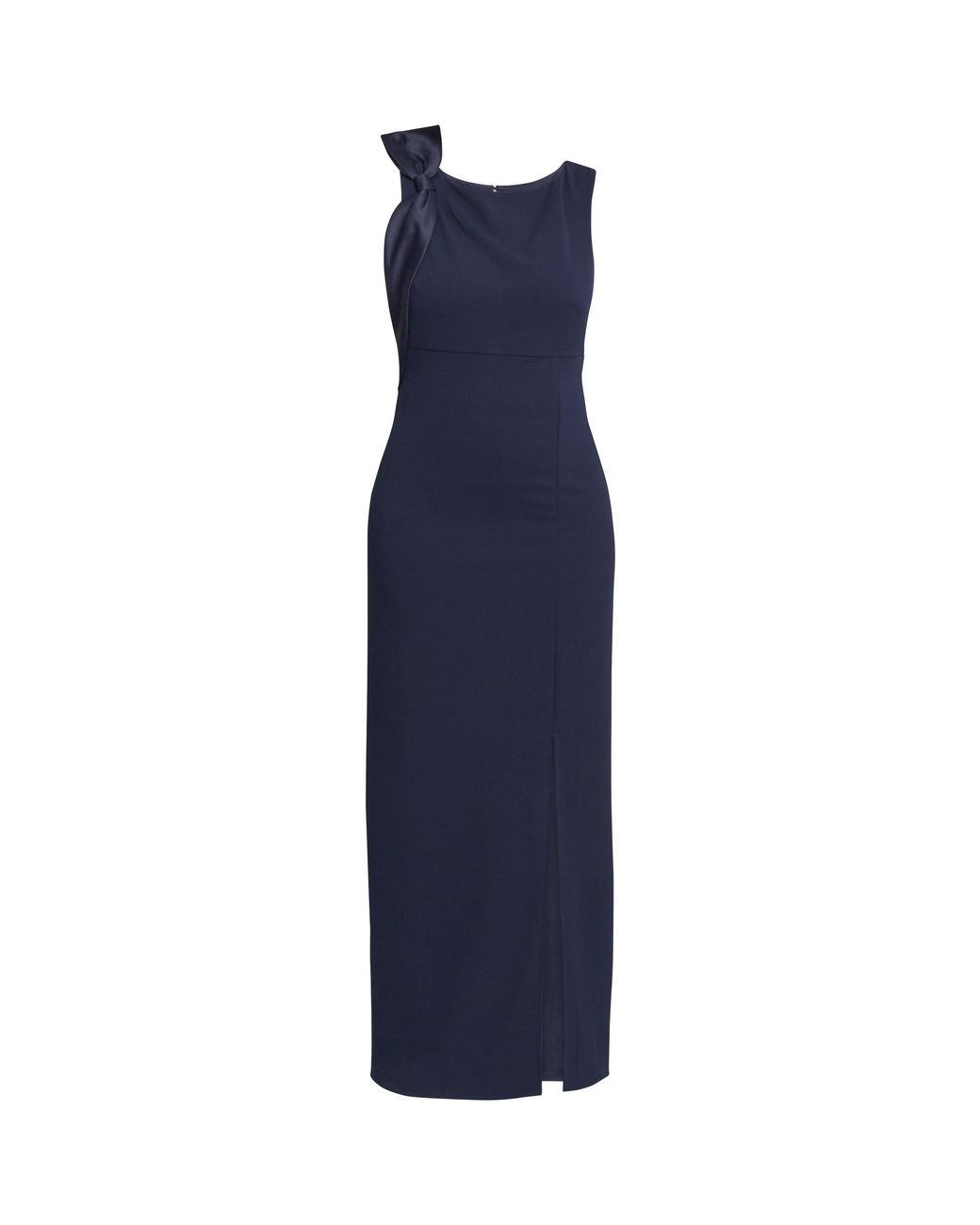 Gina Bacconi Blue Merle Bow Shoulder Maxi Jersey Dress