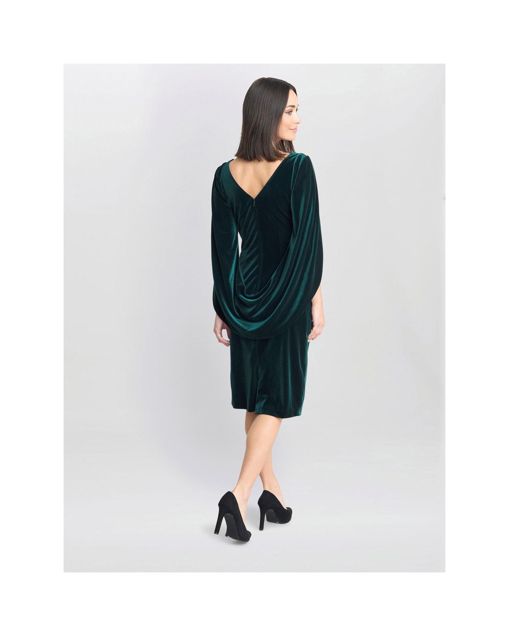 Gina Bacconi Green Rosalind Velvet Dress With Back Piece