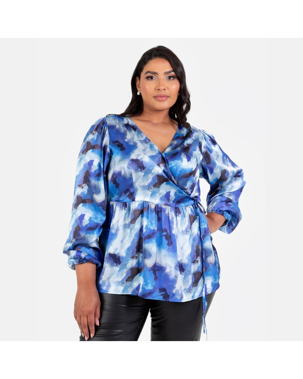 Lovedrobe Blue Satin Maxi Sleeve Wrap Top