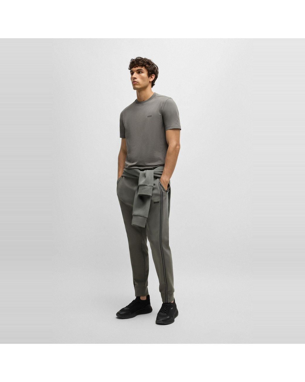 Boss Gray Hbg Hadiko Jogging Bottoms, Elasticated Waistband for men